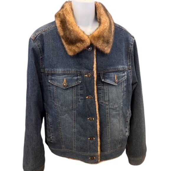 VTG MARVIN RICHARDS Women's Faux Fur Lined Denim Jacket - Picture 1 of 10